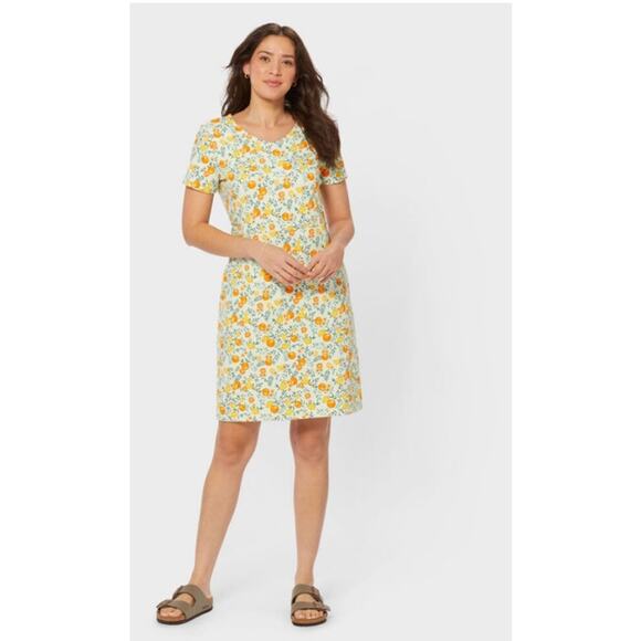 Duluth Trading Co NoGA Naturale Short Sleeve Dress Womens M Orange Print Pockets - Picture 1 of 12